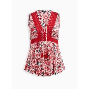 Torrid Babydoll Crinkle Gauze Crochet Inset Lace-Up Top Size 3 3X New